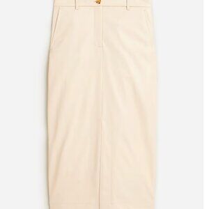 NWT J. Crew Faux Leather Pencil Skirt Size 14 in Bone - Cream, Front slit